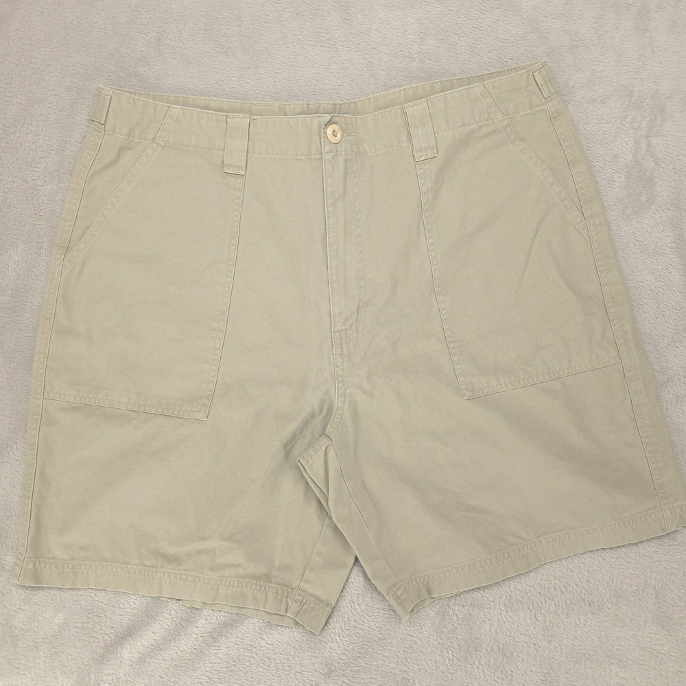 BADGE Shorts Mens 38‎ Tan Canvas Chino Adjustable Waist Utility Pockets Workwear